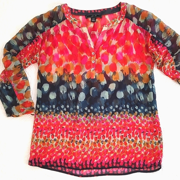 Ya-Da Tops - Ya-Da Womens100% Silk V-neck Ruched 3/4 Sleeve Blouse/Size S